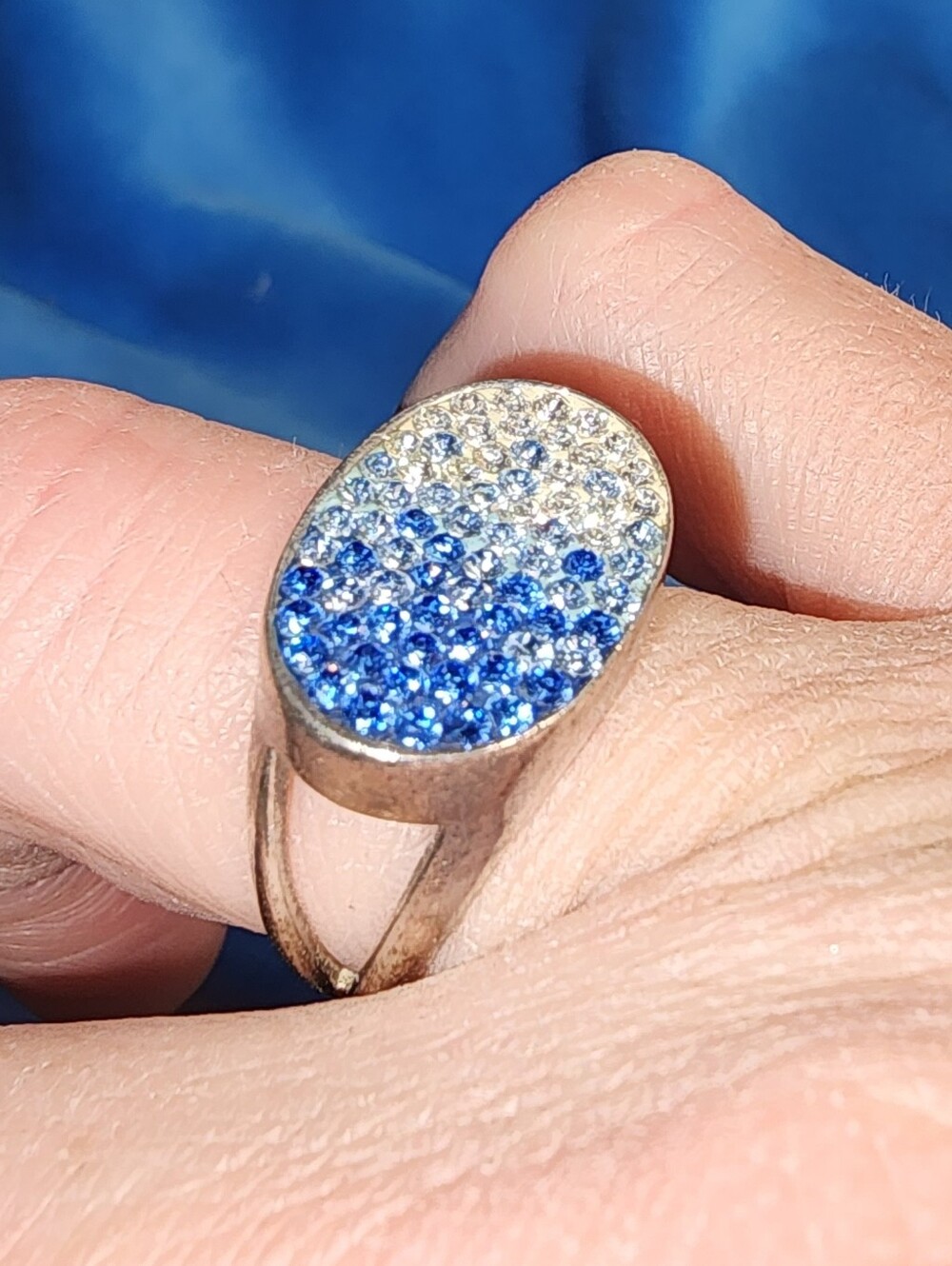 Sterling Silver Oval Blue & White Druzy Crystal Ring Size 7